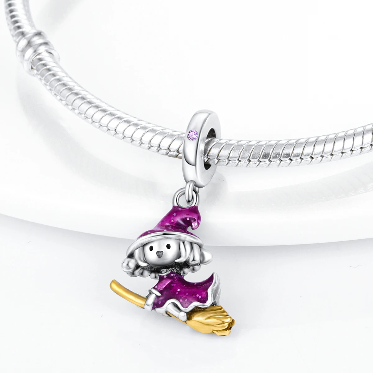 Silver Plated Purple Charms Flower Butterfly Dangle Charm Beads Fit Original Bracelet Diy Pendants
