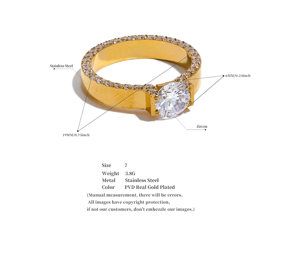 Yhpup Luxury Bling AAA Cubic Zirconia Stainless Steel Fashion Wedding Ring Women High Quality Exquisite Anniversary Jewelry Gift