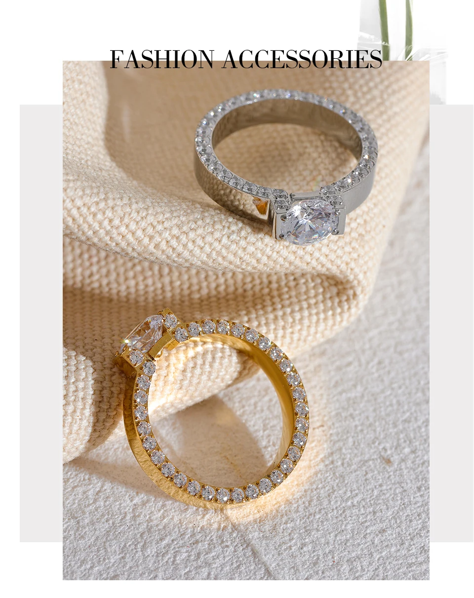 Yhpup Luxury Bling AAA Cubic Zirconia Stainless Steel Fashion Wedding Ring Women High Quality Exquisite Anniversary Jewelry Gift