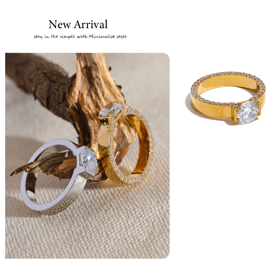 Yhpup Luxury Bling AAA Cubic Zirconia Stainless Steel Fashion Wedding Ring Women High Quality Exquisite Anniversary Jewelry Gift