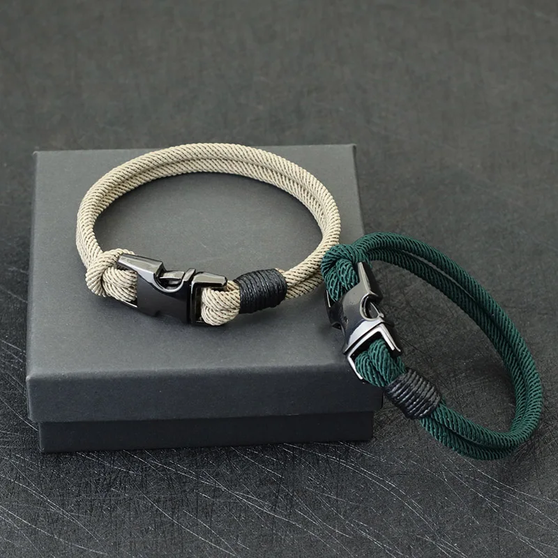 Fashion Mens Bracelet Double Layer Spring Buckle 4mm Nylon Rope Braclet Homme Leisure Accessories Hiphop Braslet Gift For Him