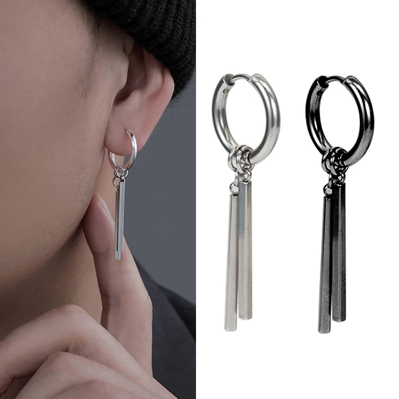 Kiss Jewelry Titanium Steel Punk Cool Men Women Ear Clip Stud Earrings Long Stick Pendant Fashion Hip Hop Drop Party Earring
