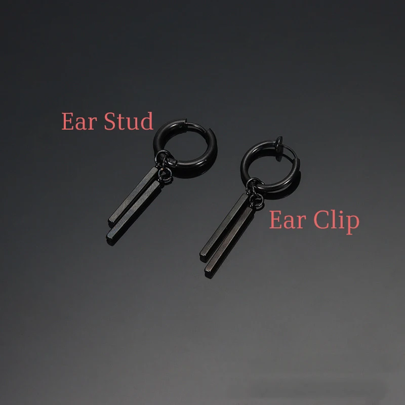 Kiss Jewelry Titanium Steel Punk Cool Men Women Ear Clip Stud Earrings Long Stick Pendant Fashion Hip Hop Drop Party Earring