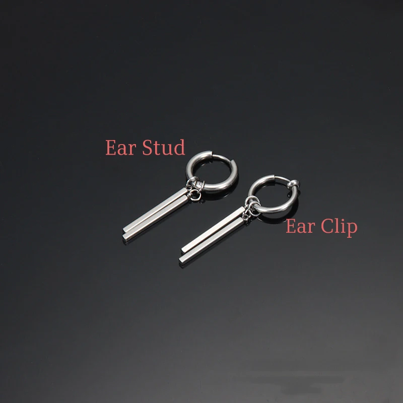 Kiss Jewelry Titanium Steel Punk Cool Men Women Ear Clip Stud Earrings Long Stick Pendant Fashion Hip Hop Drop Party Earring