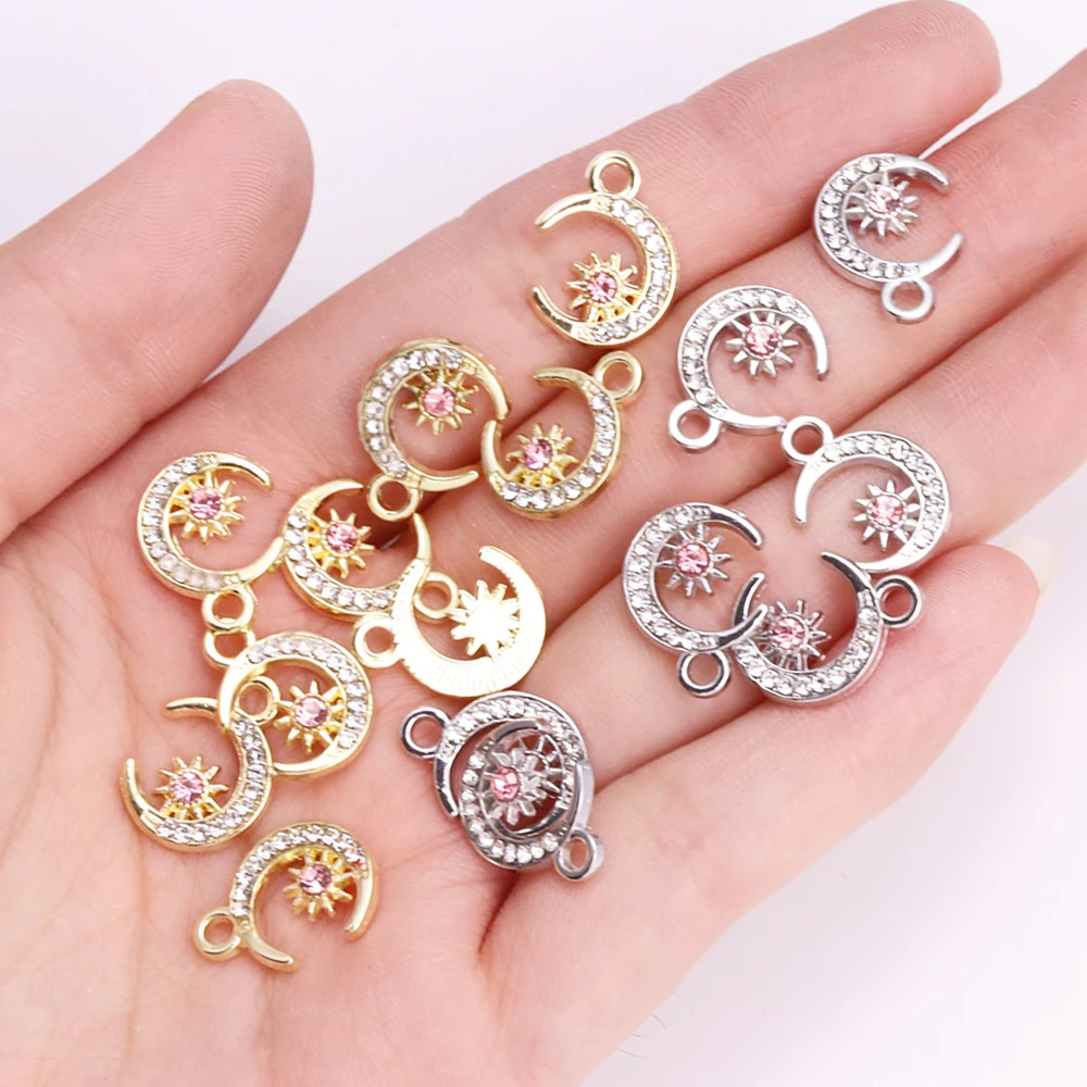 10Pcs Exquisite Zircon Alloy Sun Moon Pendant Handmade Jewelry Making Necklace Earrings Charms Diy Craft Accessories Findings
