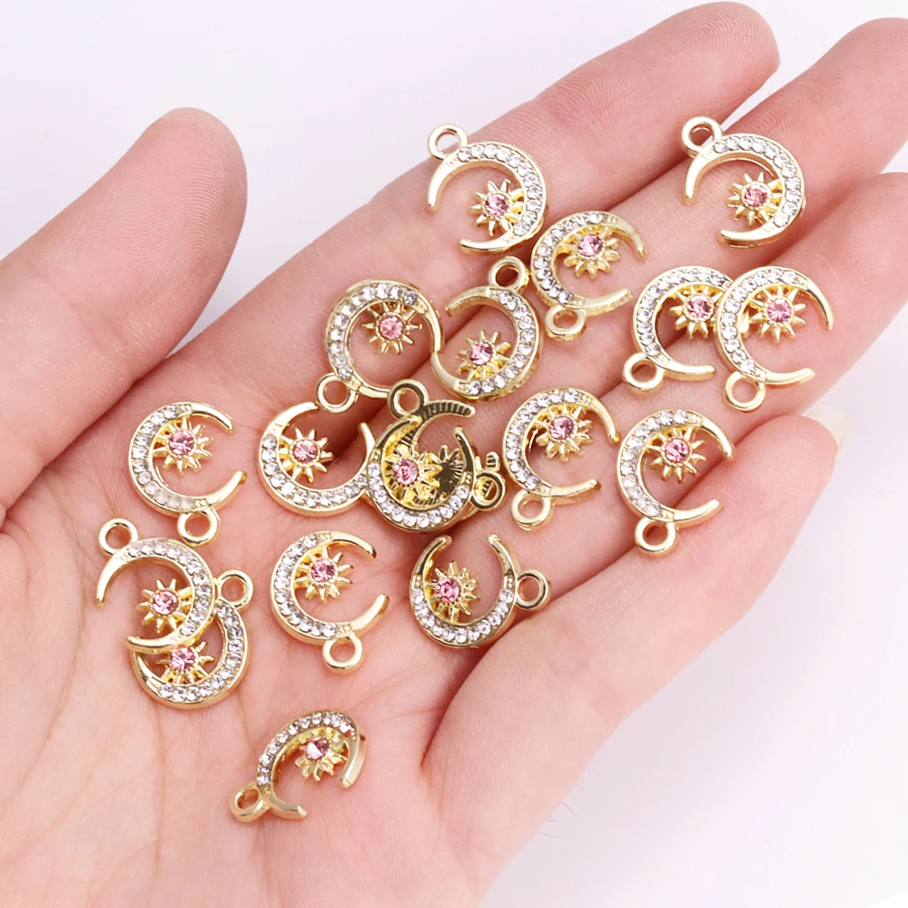 10Pcs Exquisite Zircon Alloy Sun Moon Pendant Handmade Jewelry Making Necklace Earrings Charms Diy Craft Accessories Findings