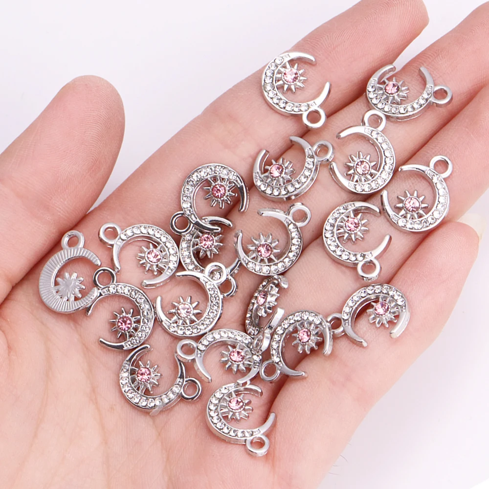 10Pcs Exquisite Zircon Alloy Sun Moon Pendant Handmade Jewelry Making Necklace Earrings Charms Diy Craft Accessories Findings