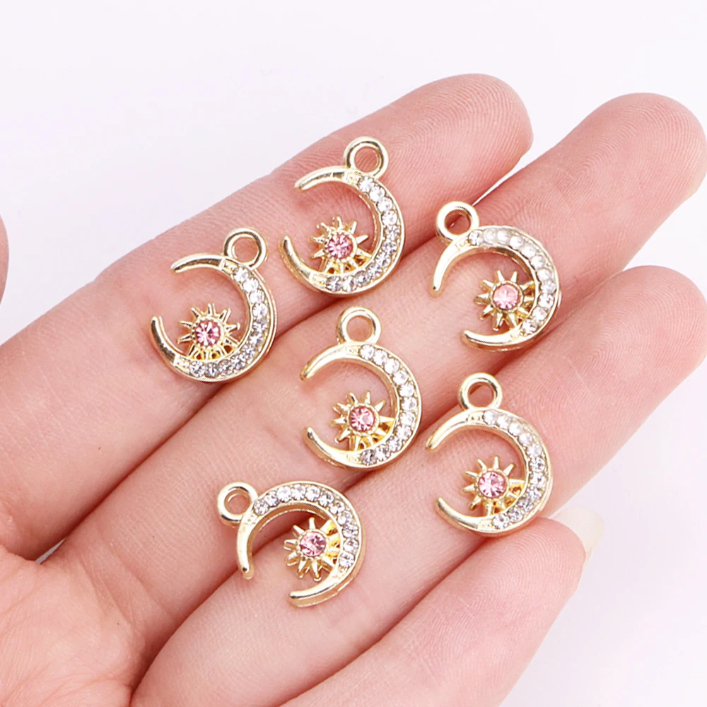 10Pcs Exquisite Zircon Alloy Sun Moon Pendant Handmade Jewelry Making Necklace Earrings Charms Diy Craft Accessories Findings