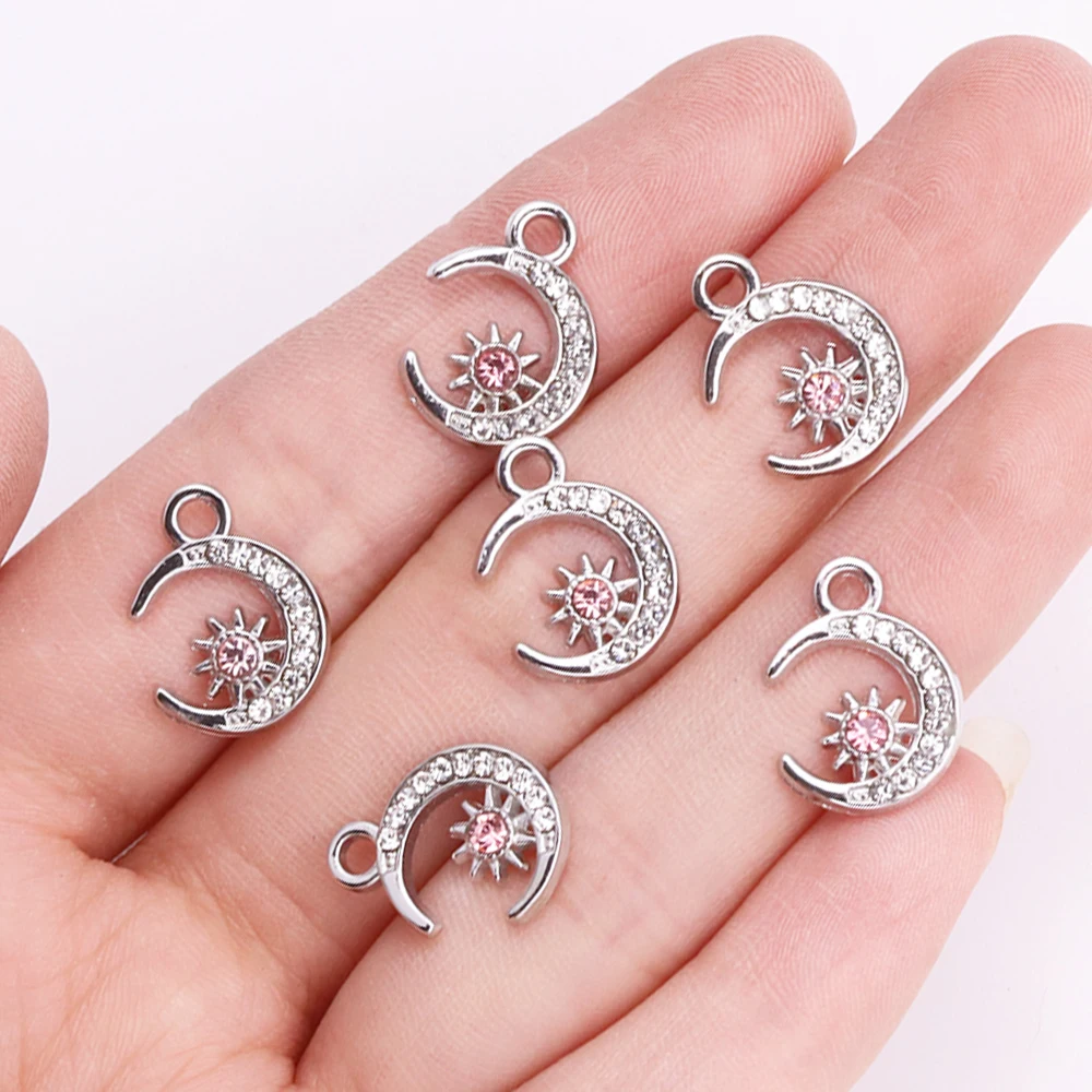 10Pcs Exquisite Zircon Alloy Sun Moon Pendant Handmade Jewelry Making Necklace Earrings Charms Diy Craft Accessories Findings