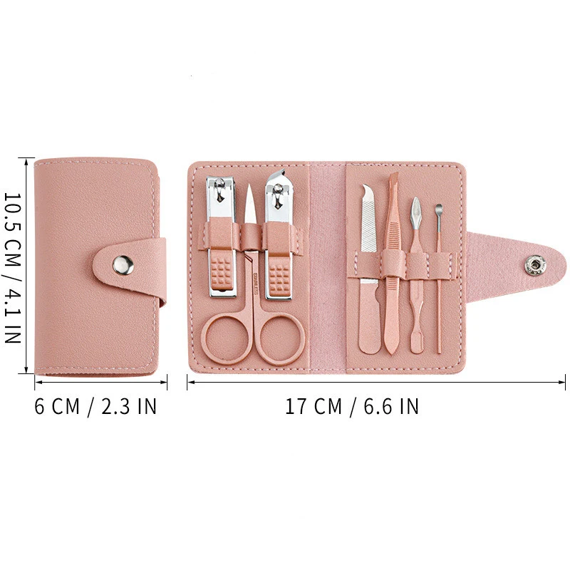 Nail Care 7pcs Cutter Scissor Tweezer Clipper Manicure Pedicure Kit Set With Colorful PU Leather Case