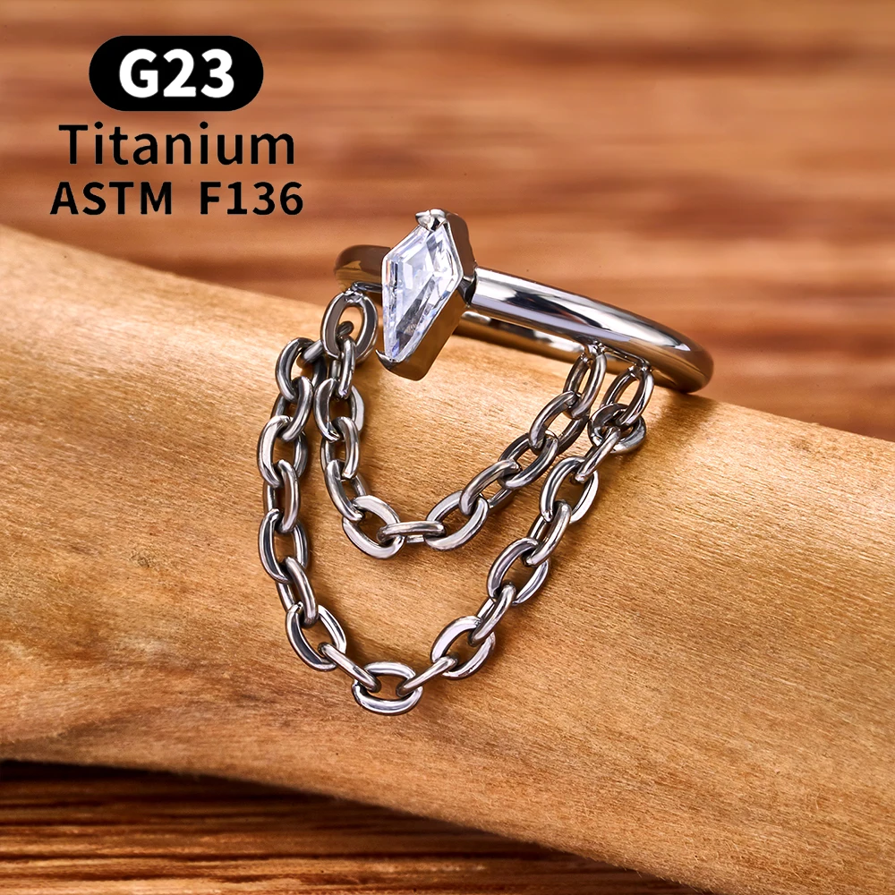 ASTM F136 G23 Titanium Women Tragus Cartilage Helix Conch Piercing Hoop Earrings Chain 16G Zircon Ear Piercing Ring Body Jewelry