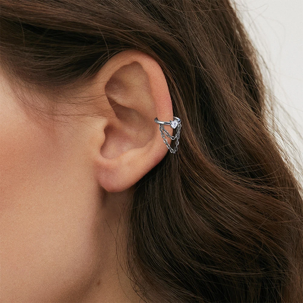 ASTM F136 G23 Titanium Women Tragus Cartilage Helix Conch Piercing Hoop Earrings Chain 16G Zircon Ear Piercing Ring Body Jewelry