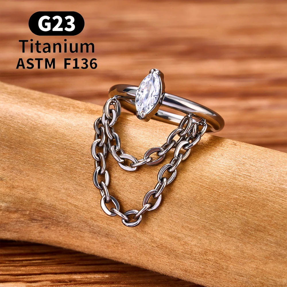 ASTM F136 G23 Titanium Women Tragus Cartilage Helix Conch Piercing Hoop Earrings Chain 16G Zircon Ear Piercing Ring Body Jewelry
