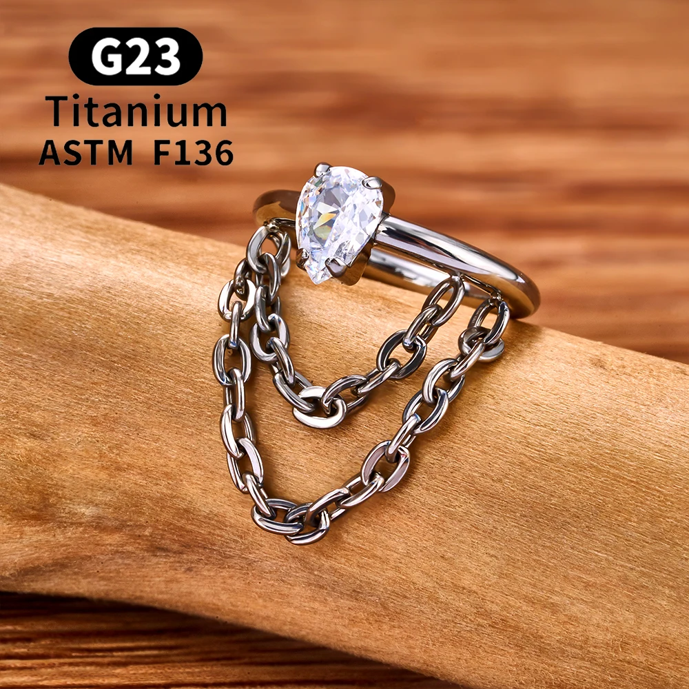 ASTM F136 G23 Titanium Women Tragus Cartilage Helix Conch Piercing Hoop Earrings Chain 16G Zircon Ear Piercing Ring Body Jewelry