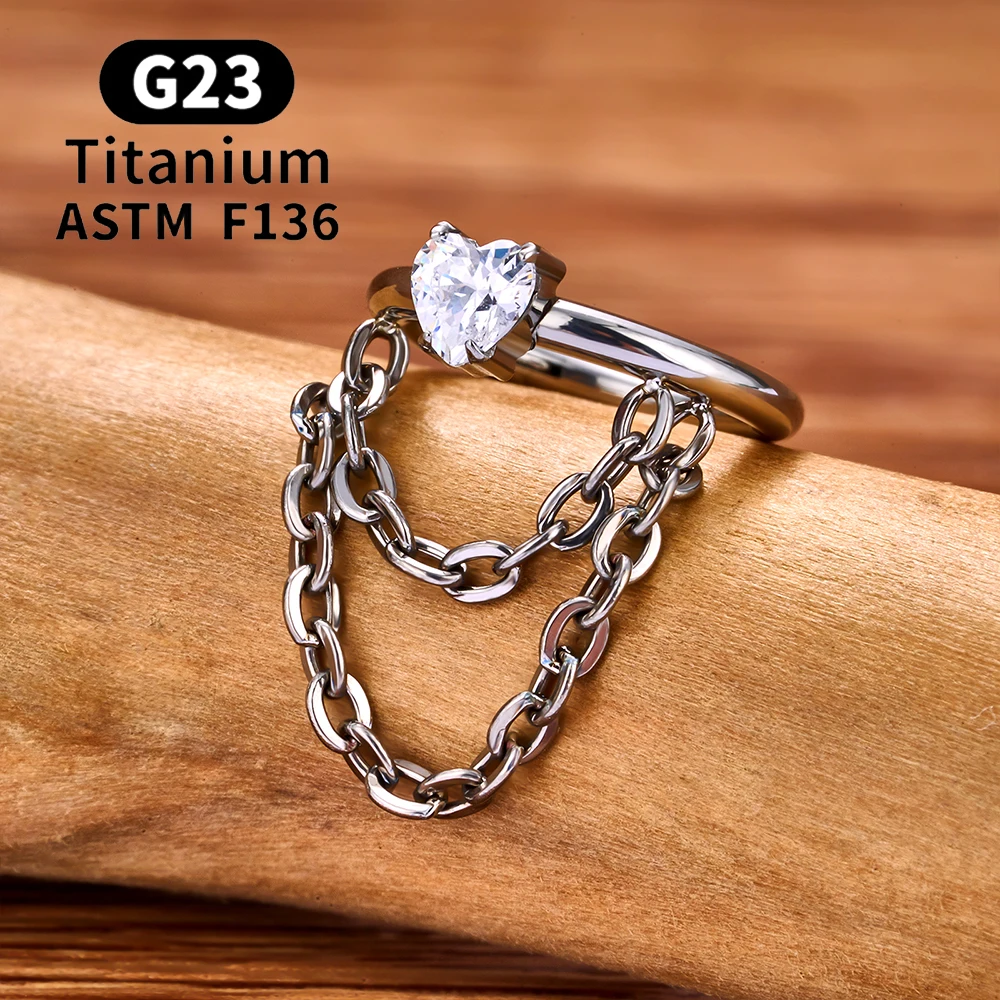 ASTM F136 G23 Titanium Women Tragus Cartilage Helix Conch Piercing Hoop Earrings Chain 16G Zircon Ear Piercing Ring Body Jewelry