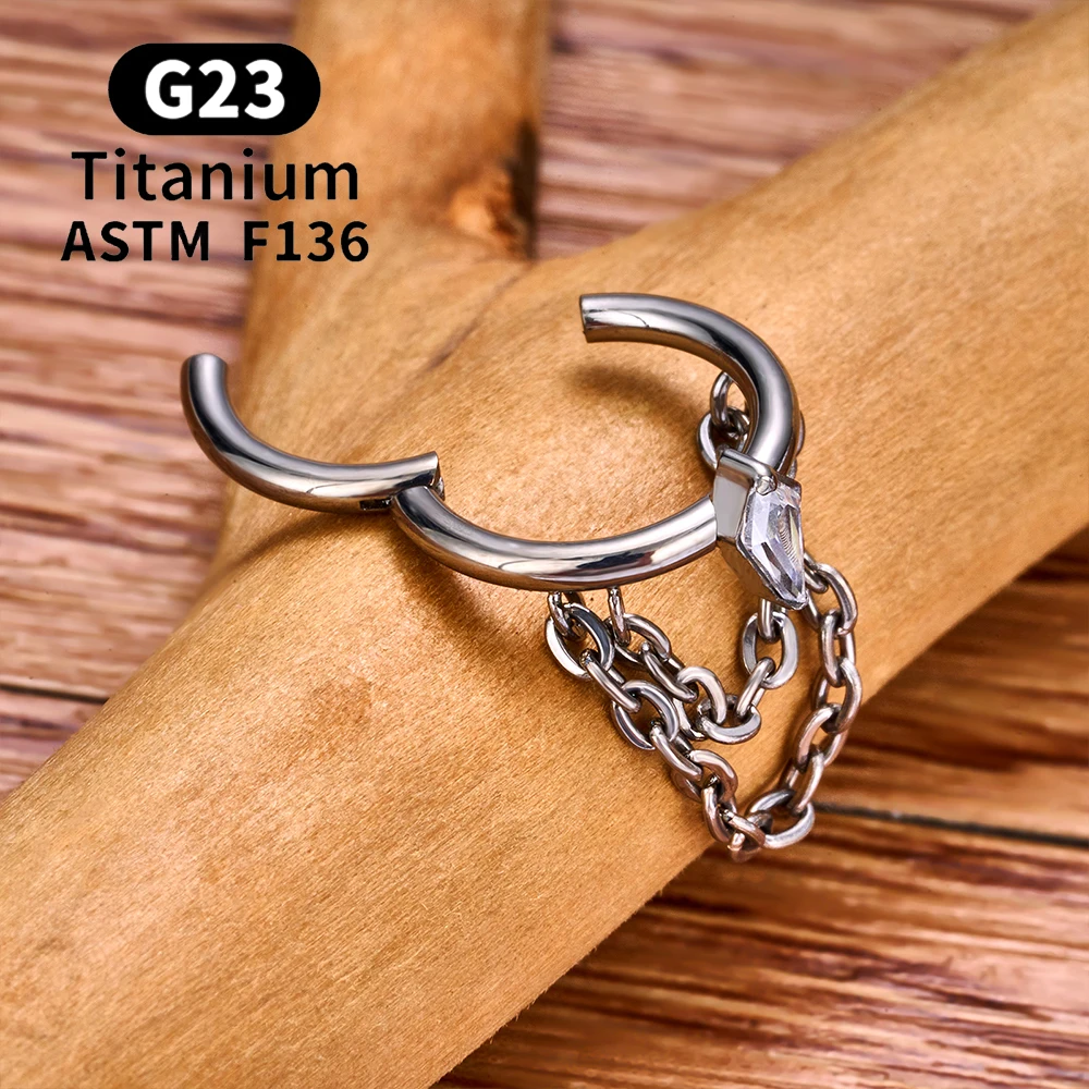 ASTM F136 G23 Titanium Women Tragus Cartilage Helix Conch Piercing Hoop Earrings Chain 16G Zircon Ear Piercing Ring Body Jewelry