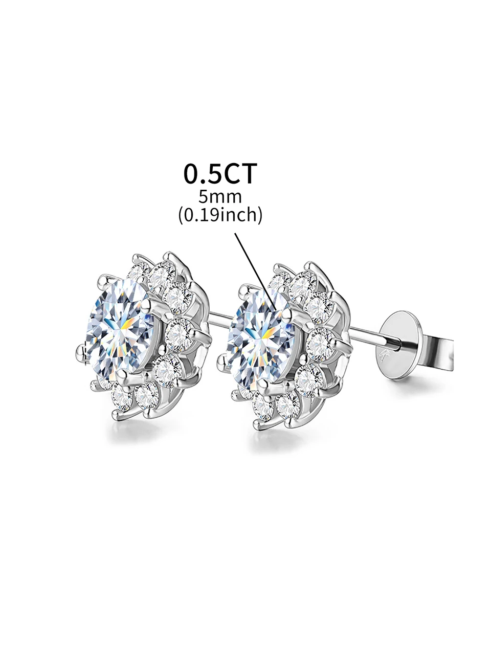 DiamondWorld Sparkling 0.5CT Moissanite Diamond Halo Sun Flower Stud Earrings for Women 925 Sterling Silver Party Fine Jewelry