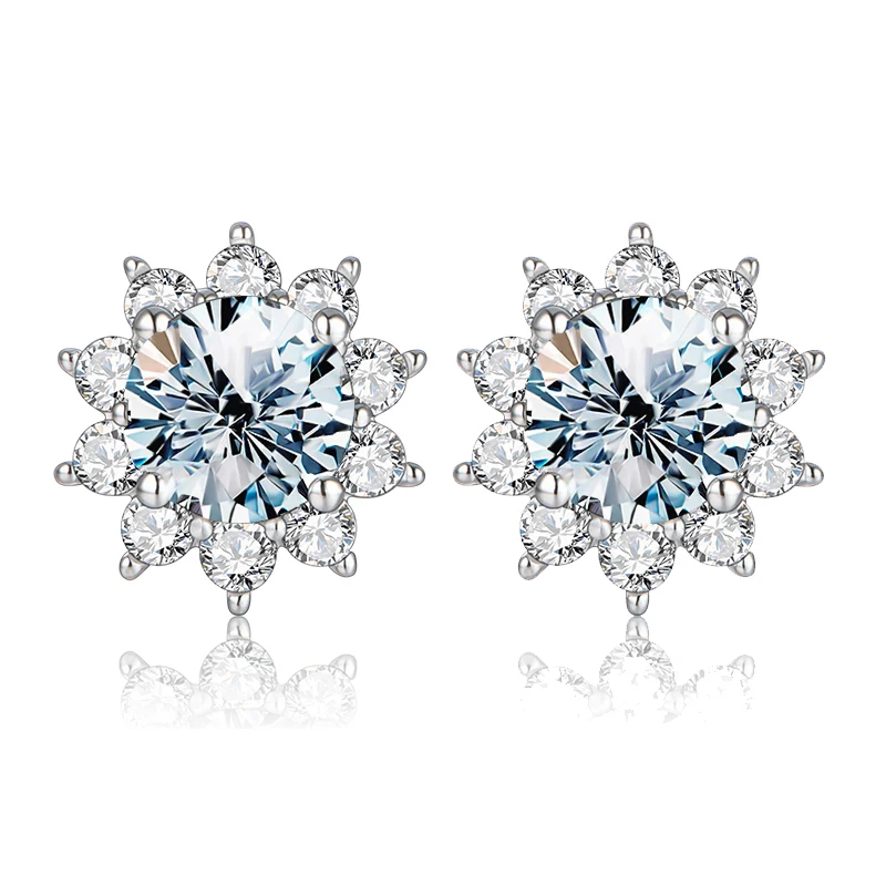 DiamondWorld Sparkling 0.5CT Moissanite Diamond Halo Sun Flower Stud Earrings for Women 925 Sterling Silver Party Fine Jewelry