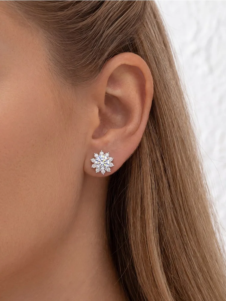 DiamondWorld Sparkling 0.5CT Moissanite Diamond Halo Sun Flower Stud Earrings for Women 925 Sterling Silver Party Fine Jewelry