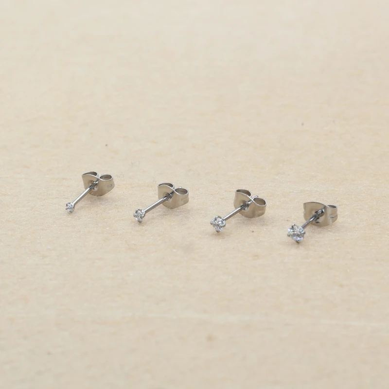 Super Mini 1.5MM 2MM Zircons Stainless Steel Push Back Stud Earrinngs For Men Women 2PC Delicate Jewerlry