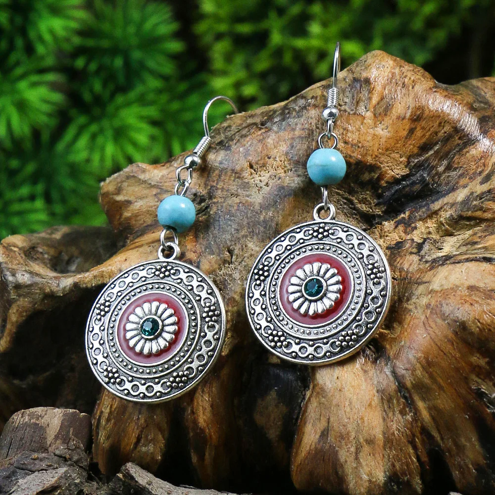New Bohemian Alloy Earrings Round Drop Oil Multicolor Diamonds Sun Flower Distinctive Embellishment Gifts Party