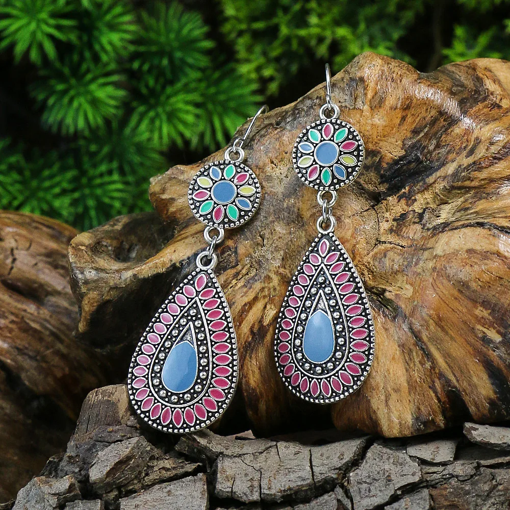 New Bohemian Alloy Earrings Round Drop Oil Multicolor Diamonds Sun Flower Distinctive Embellishment Gifts Party