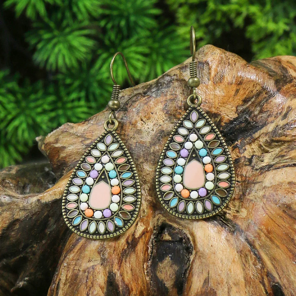 New Bohemian Alloy Earrings Round Drop Oil Multicolor Diamonds Sun Flower Distinctive Embellishment Gifts Party