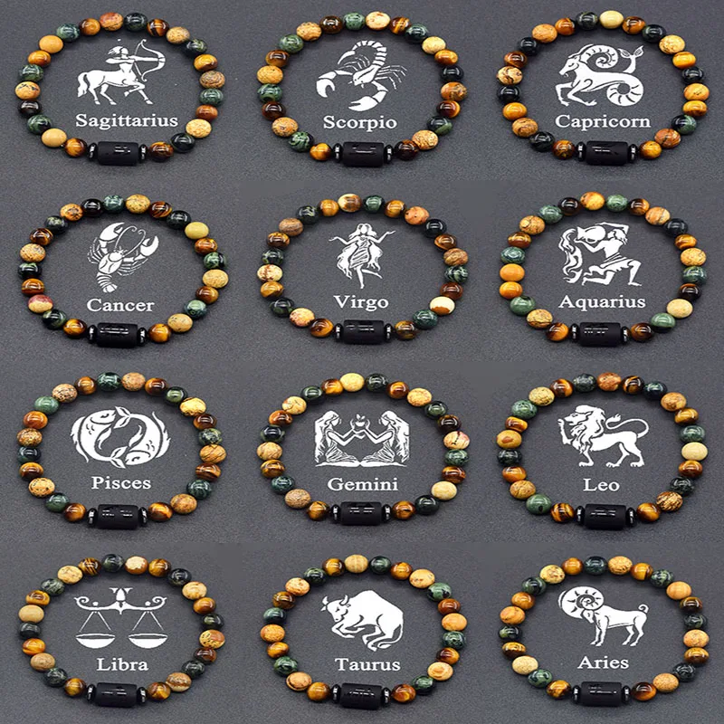 12 Zodiac Sign Bracelet Homme Constellation Bracelet for Men Aries Virgo Leo Libra Charm Bangle Women Friendship Jewelry on Hand