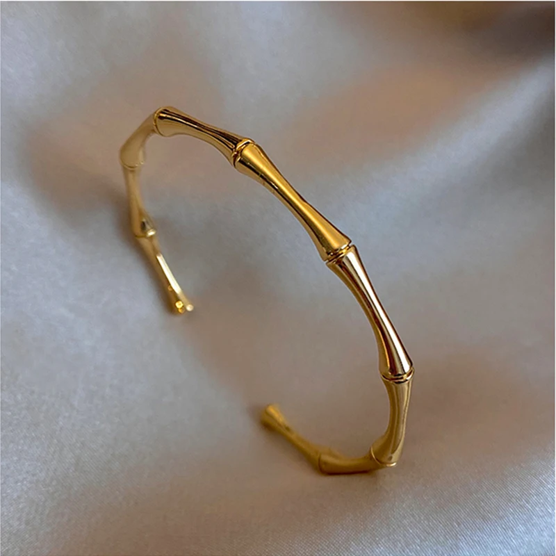 DIEYURO 316L Stainless Steel Temperament Bamboo Open Thin Bangle High Quality Handmade Anniversary Gift Pulseras Mujer 2022 New