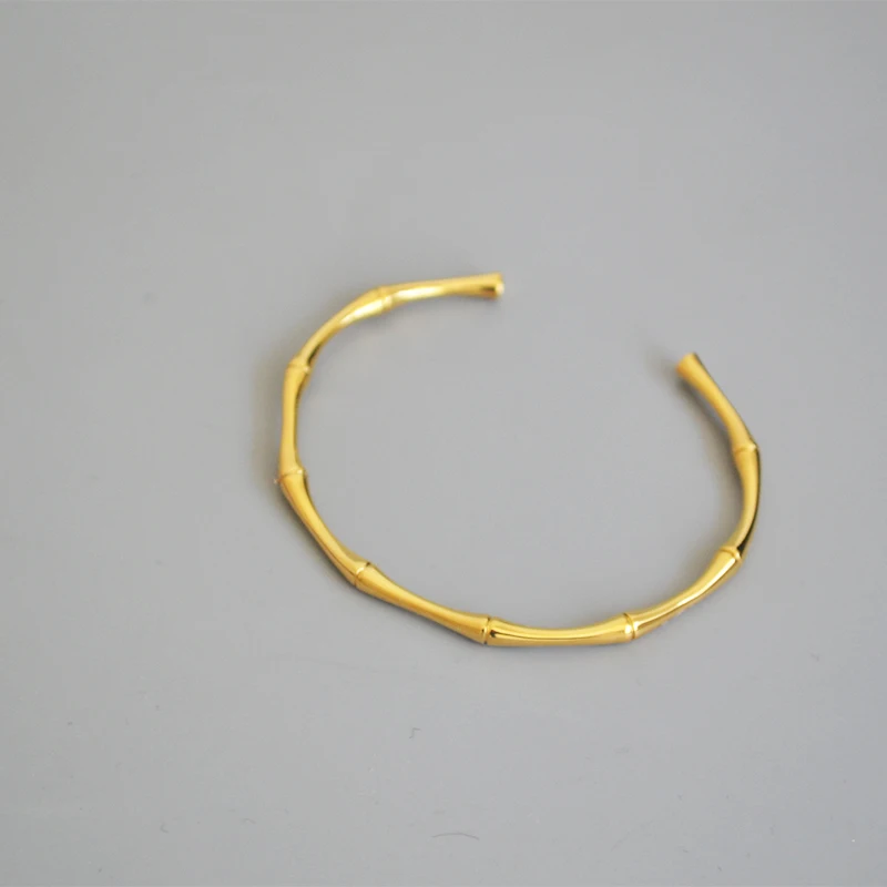 DIEYURO 316L Stainless Steel Temperament Bamboo Open Thin Bangle High Quality Handmade Anniversary Gift Pulseras Mujer 2022 New