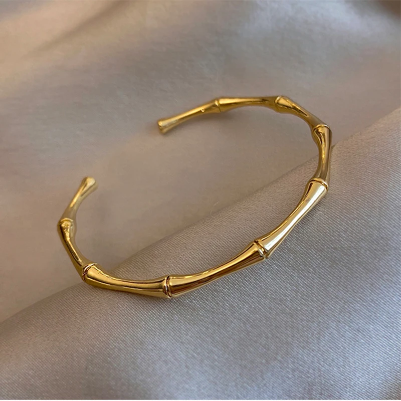DIEYURO 316L Stainless Steel Temperament Bamboo Open Thin Bangle High Quality Handmade Anniversary Gift Pulseras Mujer 2022 New