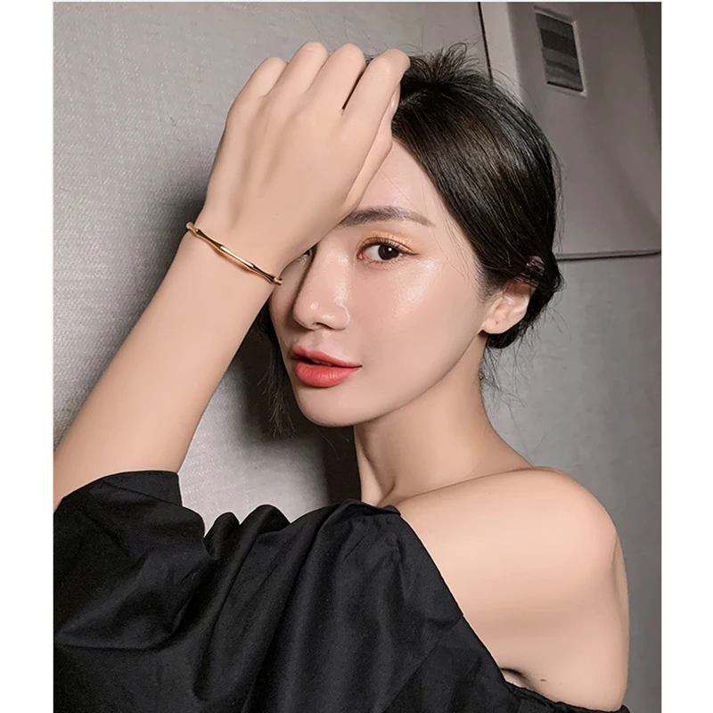 DIEYURO 316L Stainless Steel Temperament Bamboo Open Thin Bangle High Quality Handmade Anniversary Gift Pulseras Mujer 2022 New