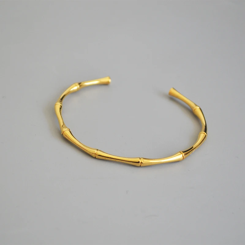 DIEYURO 316L Stainless Steel Temperament Bamboo Open Thin Bangle High Quality Handmade Anniversary Gift Pulseras Mujer 2022 New