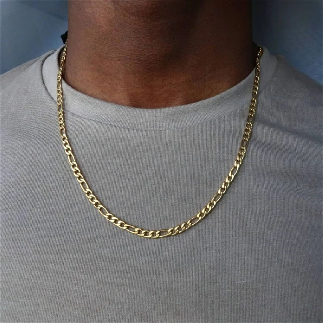 Fashion New Figaro Chain Necklace Men's Punk Silver Color Stainless Steel Long Necklace Men's Hip Hop Jewelry Gift