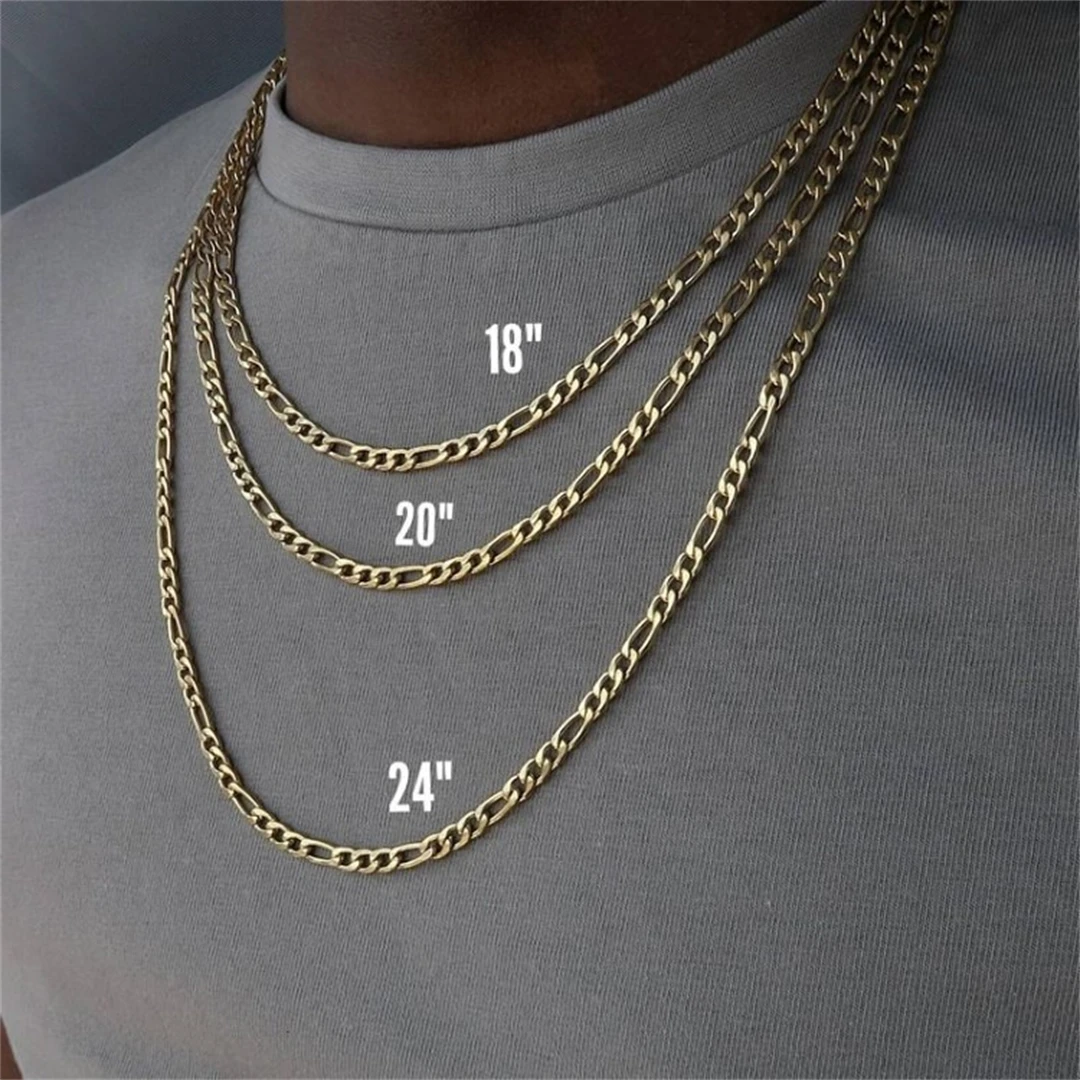 Fashion New Figaro Chain Necklace Men's Punk Silver Color Stainless Steel Long Necklace Men's Hip Hop Jewelry Gift