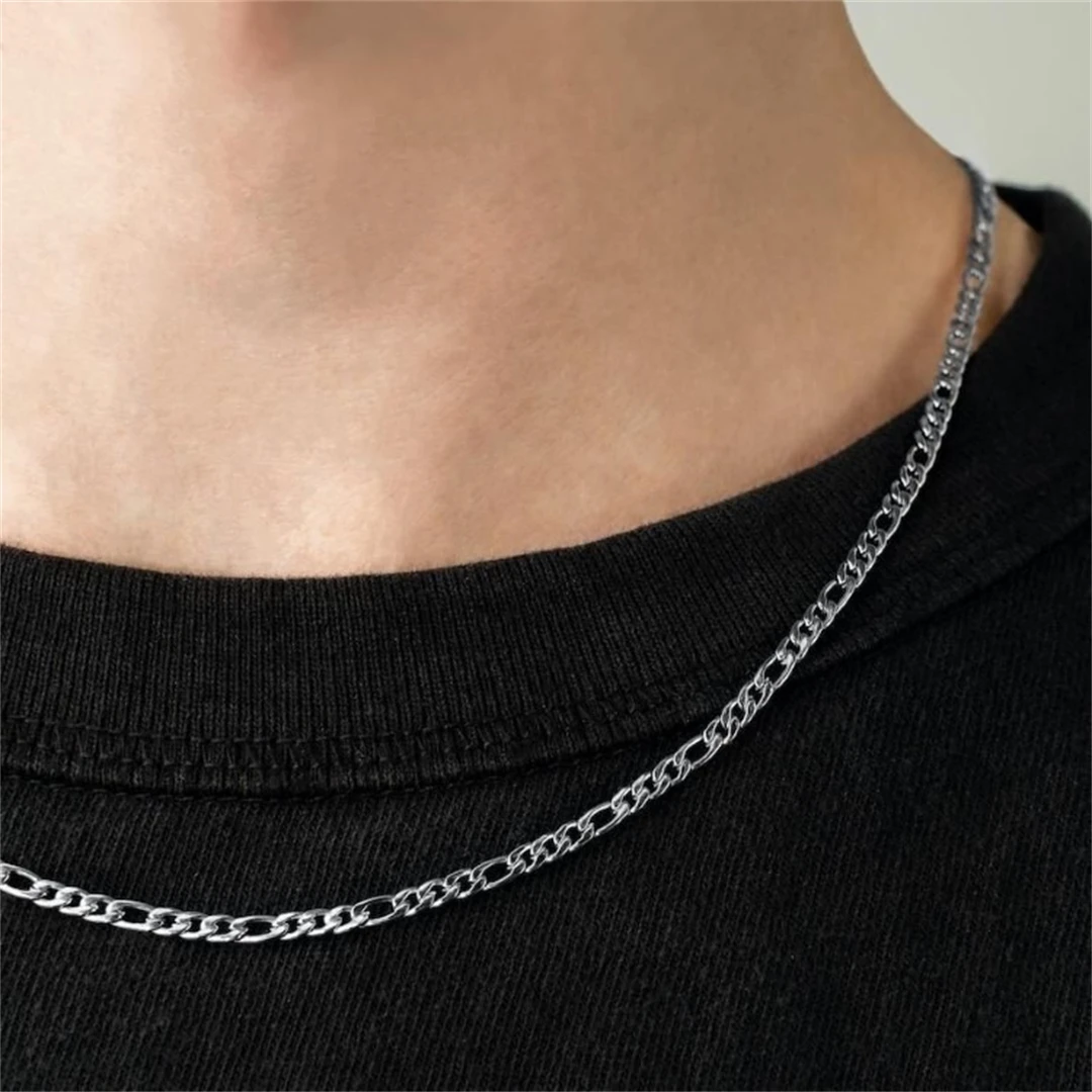 Fashion New Figaro Chain Necklace Men's Punk Silver Color Stainless Steel Long Necklace Men's Hip Hop Jewelry Gift