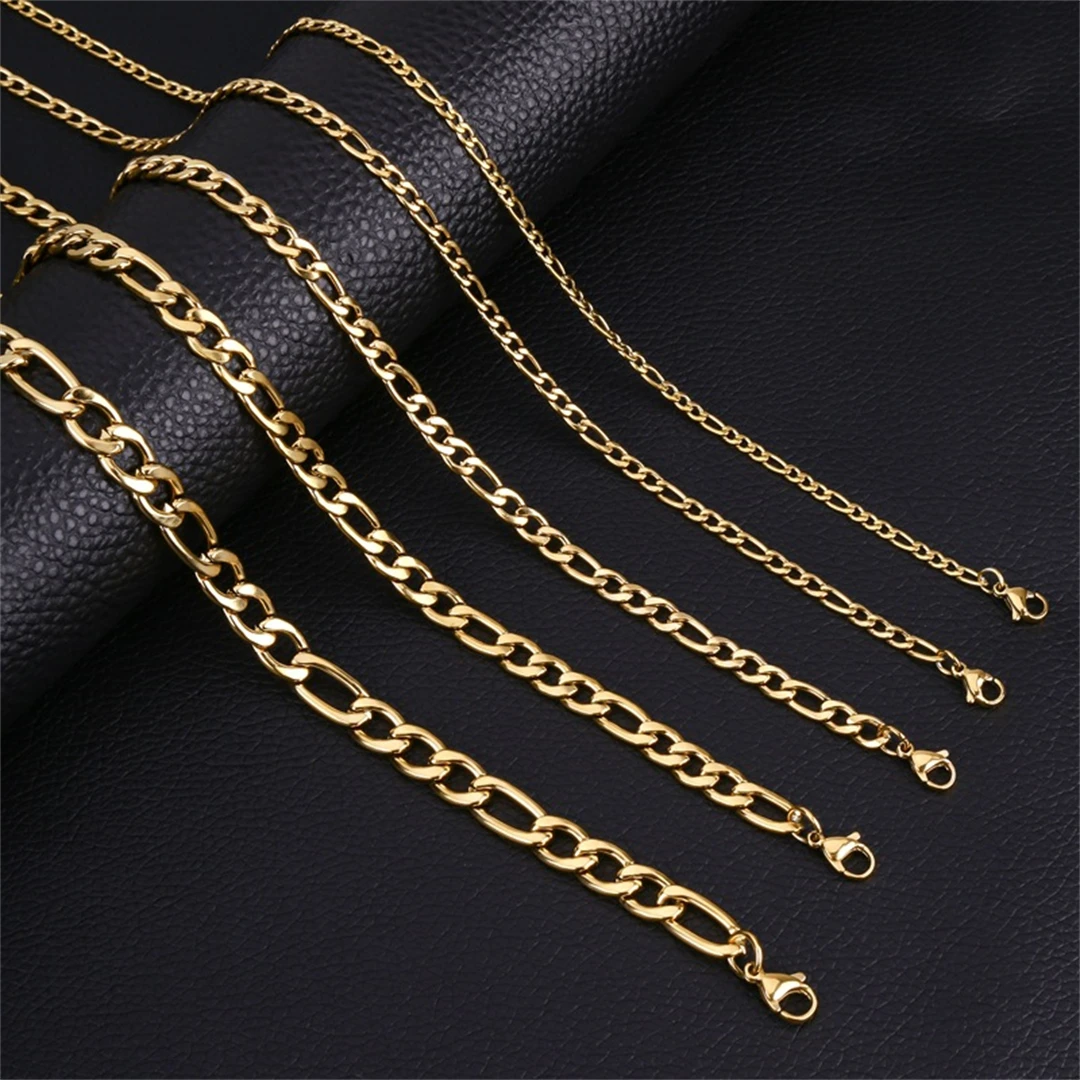 Fashion New Figaro Chain Necklace Men's Punk Silver Color Stainless Steel Long Necklace Men's Hip Hop Jewelry Gift