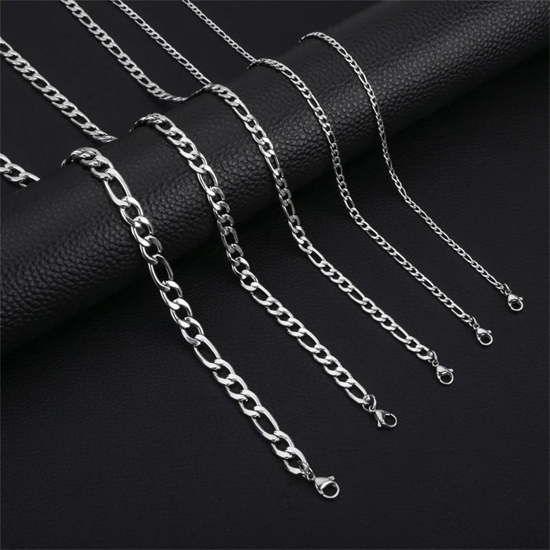 Fashion New Figaro Chain Necklace Men's Punk Silver Color Stainless Steel Long Necklace Men's Hip Hop Jewelry Gift