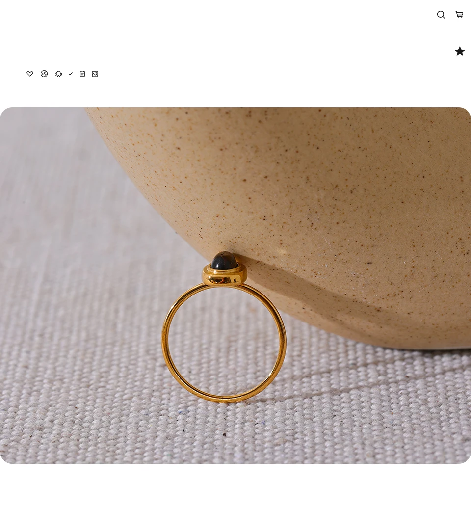 Yhpup Fashion Natural Stone Stainless Steel Oval Thin Chic Ring Women 18K PVD Plated Waterproof Jewelry Accessories Gift