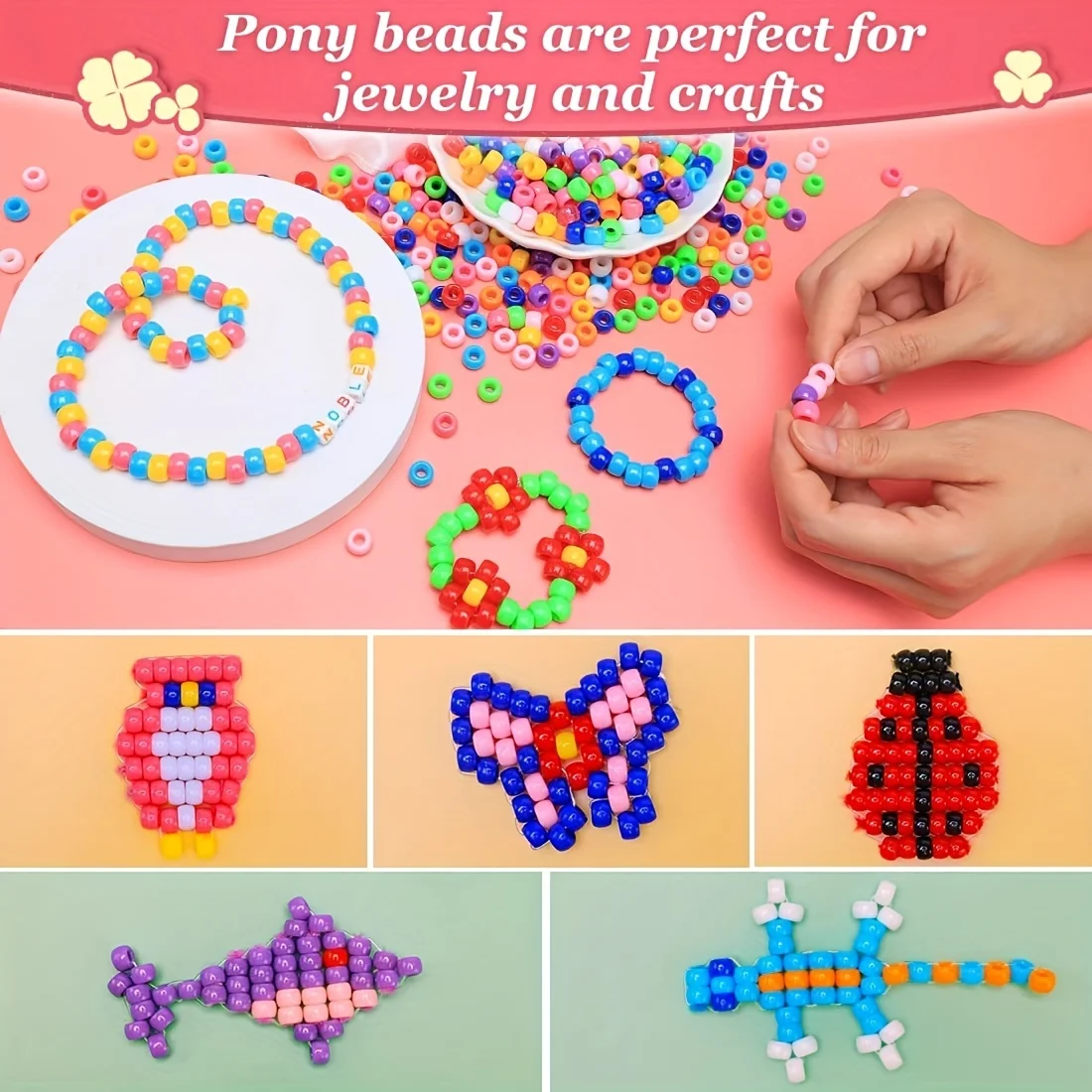 1000pcs Multi-Colored Large Hole Pony Beads for Crafts Hair Braids and Bracelets Durable Plastic Beads for Endless Creativity