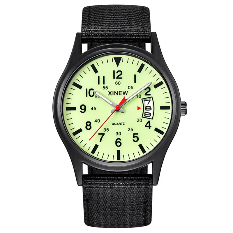 Original XINEW Brand Watches For Men Fashion Nylon Band Military Sports Date Quartz Watch Erkek Barato Saat Relogio Masculino