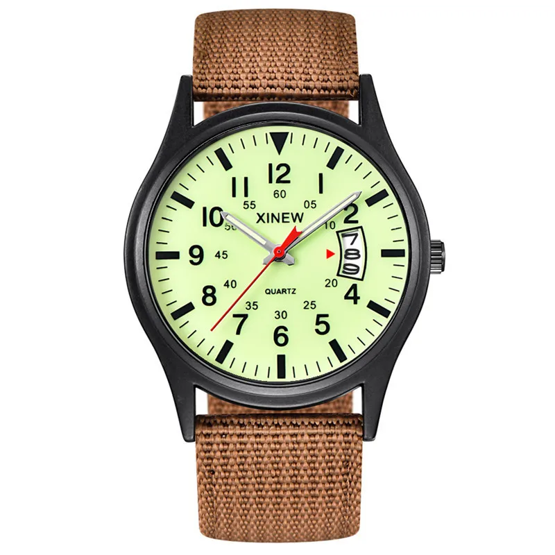 Original XINEW Brand Watches For Men Fashion Nylon Band Military Sports Date Quartz Watch Erkek Barato Saat Relogio Masculino