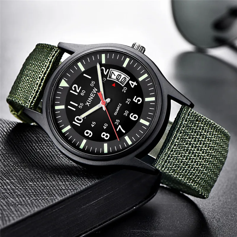Original XINEW Brand Watches For Men Fashion Nylon Band Military Sports Date Quartz Watch Erkek Barato Saat Relogio Masculino