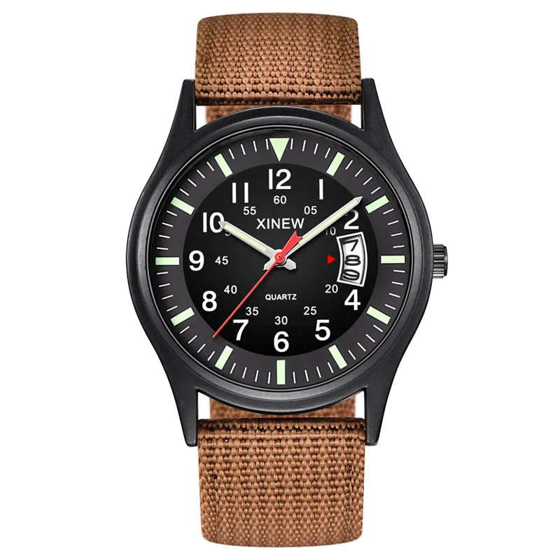 Original XINEW Brand Watches For Men Fashion Nylon Band Military Sports Date Quartz Watch Erkek Barato Saat Relogio Masculino