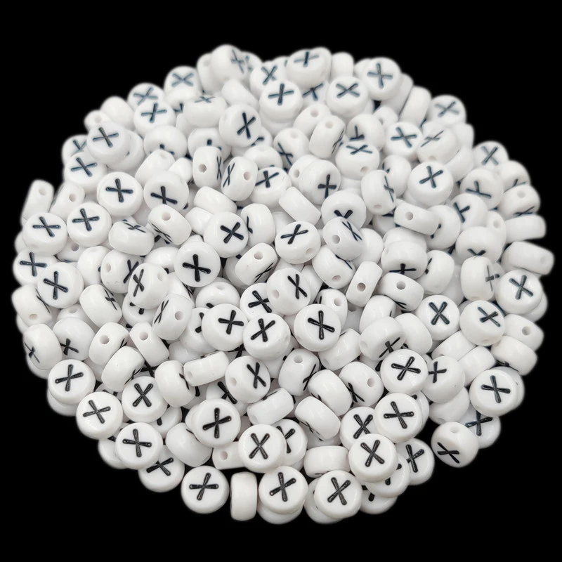 7mm 50Pcs Acrylic 26 English Letter Flat Round Beads Black on white DIY Crafts Necklace Bracelet Pendant For Jewelry Making
