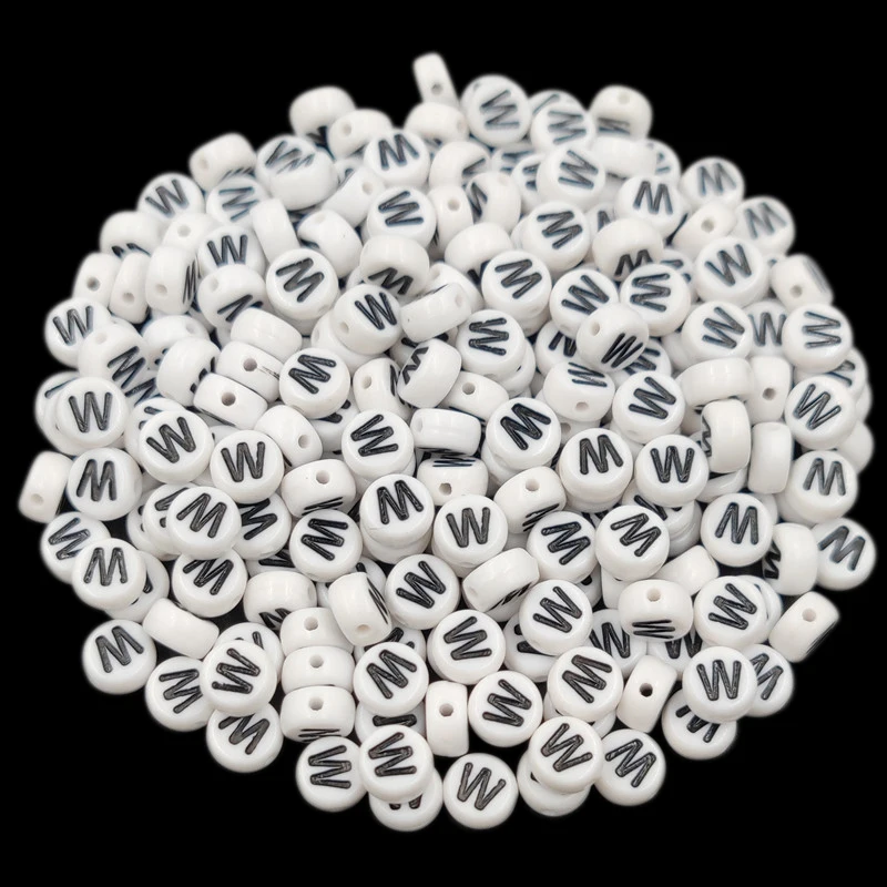 7mm 50Pcs Acrylic 26 English Letter Flat Round Beads Black on white DIY Crafts Necklace Bracelet Pendant For Jewelry Making