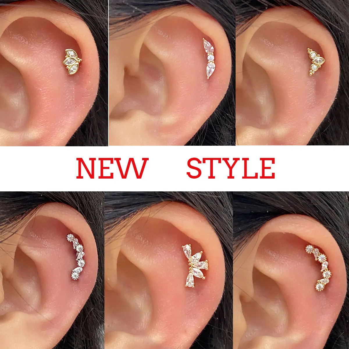 1PC 20G Women's Fashion Stainless Steel Crystal CZ Ear Studs Cartilage Helix Lobe Earring 2024 Trendy Piercing Jewelry for Teens