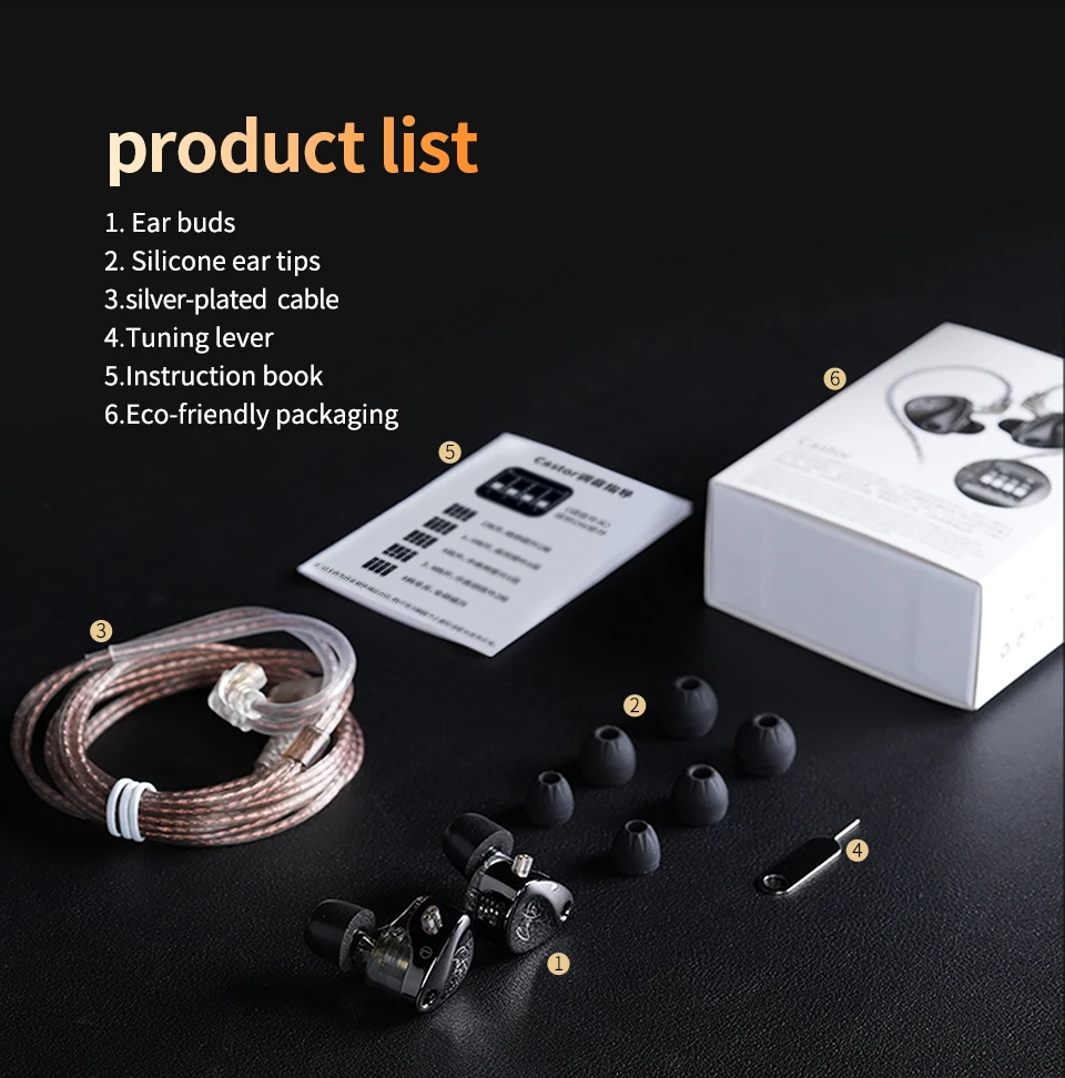 KZ Castor In Ear Wired Earphones HIFI Bass Tunable Balanced Armature Sport Headphones Monitor Metal Earbuds