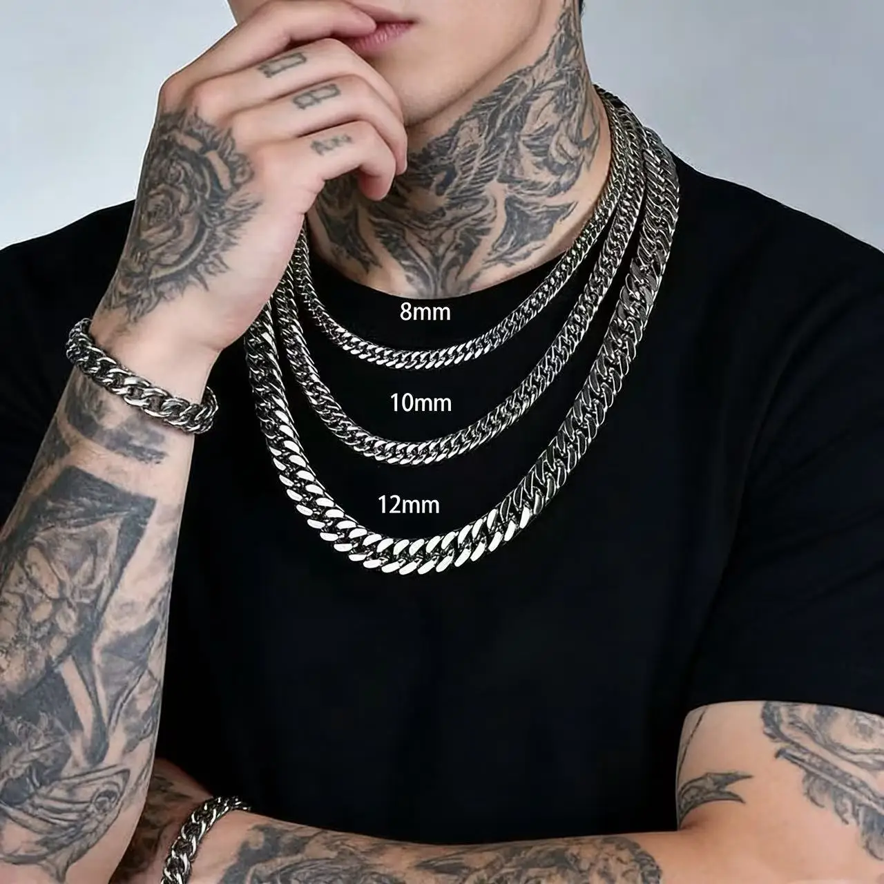 HNSP Stainless Steel Waterproof Cuban Link Chain Necklace For Men Jewelry Thick Heavy Chain 8/10/12/14MM Punk Rock Accessories