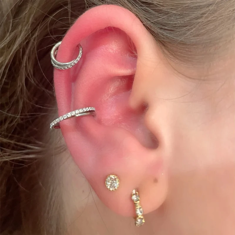 G23 16G Titanium CZ Row Conch Nose Ring Cartilage Hoop Daith Tragus Helix Lobe Earring Hinged Segment Clicker Piercing Jewelry